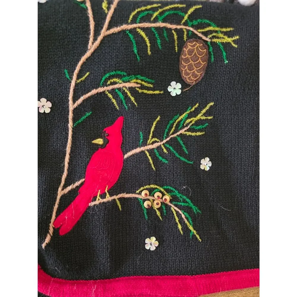 Vintage Designer's Original Cabincore Birds Beaded Knitted Cardigan Vest Women L